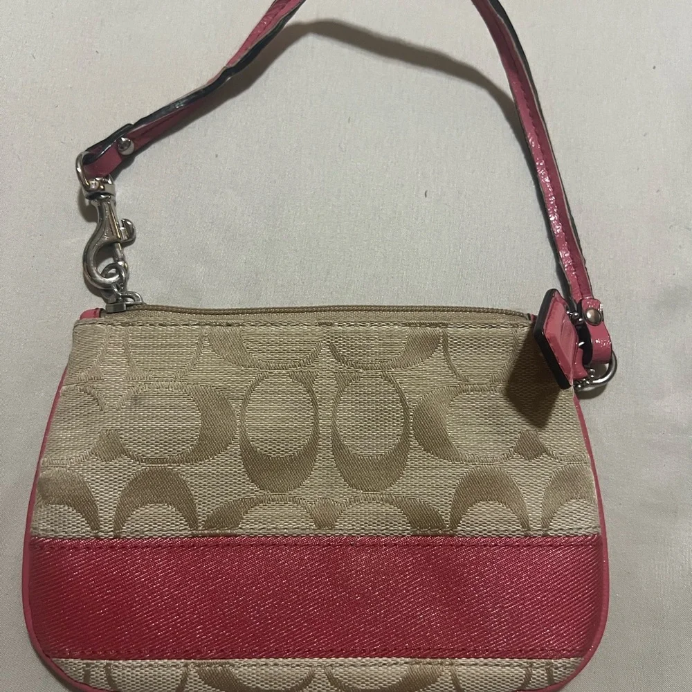 Coach Beige and Red Signature Wristlet